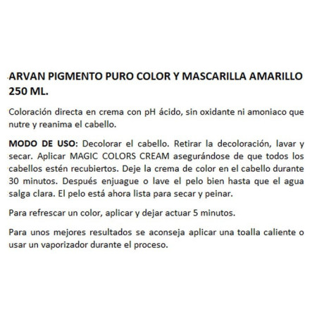 ARVAN PIGMENTO PURO COLOR Y MASCARILLA AMARILLO