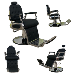 SILLÓN DE BARBERO MODELO S81 COLOR PLATA TAPIZADO EN NEGRO