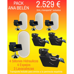 Pack Ana Belén. conjunto de 4 sillones, 4 espejos y 3 lavacabezas
