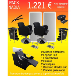 PACK NADIA. conjunto 1 lavacabezas, 2 sillones 2 espejos y accesorios
