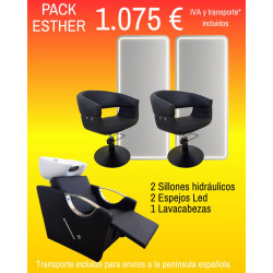 PACK ESTHER. conjunto 1 lavacabezas, 2 sillones 2 espejos y accesorios