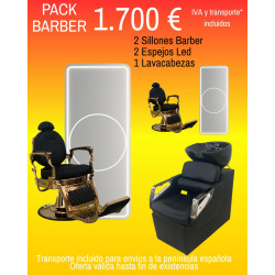 Pack Barbería 2 sillones barber 2 espejos led y 1 lavacabezas